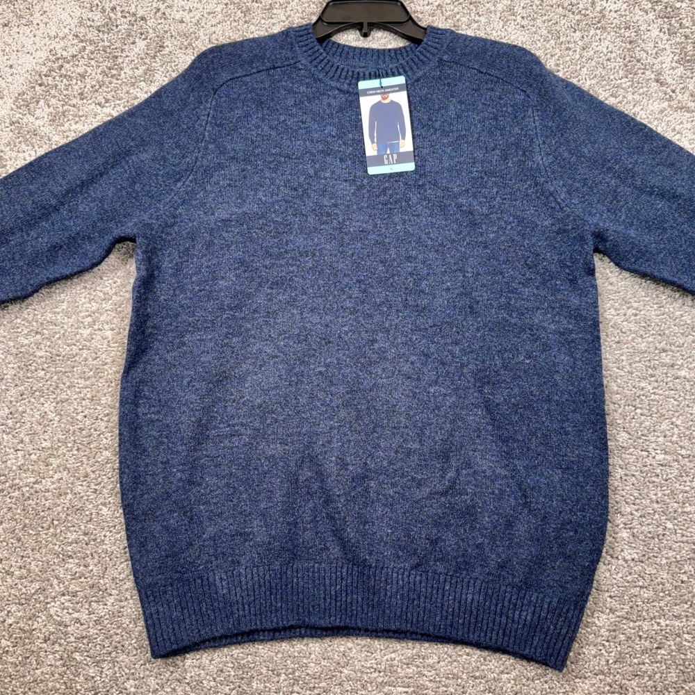 Gap Crew Neck Sweater Mens Wool Blend Stretch Navy Large NEW